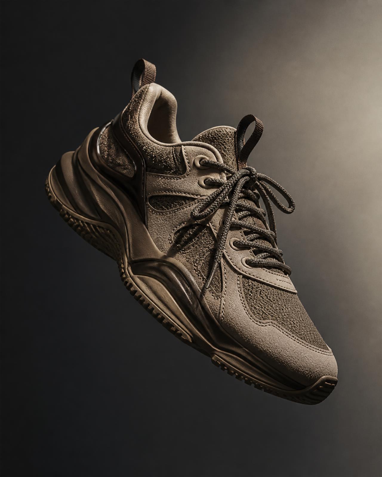 Premium sneaker photographed in dramatic studio light
